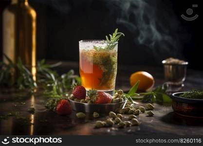 Trend of cannabis-infused food and drink. From gourmet cannabis-infused meals to CBD-infused cocktails. Generative AI