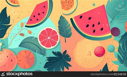 Trendy and colourful of Summer with fruits wallaper. Generative AI