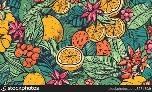 Trendy and colourful of Summer with fruits wallaper. Generative AI