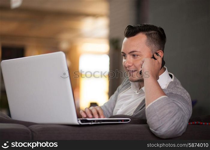 Trendy man working in startup office