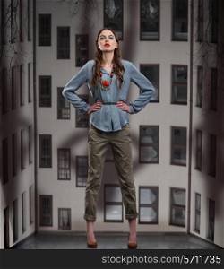Trendy Woman posing in Pants and Blouse