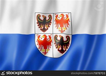 Trentino South Tyrol region flag, Italy waving banner collection. 3D illustration. Trentino South Tyrol region flag, Italy