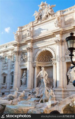 Trevi Fountain in Rome city. It is it is the largest Baroque fountain in the Rome and one of the most famous fountains in the world.