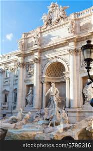 Trevi Fountain in Rome city. It is it is the largest Baroque fountain in the Rome and one of the most famous fountains in the world.
