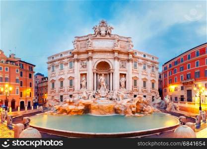 Trevi Fountain or Fontana di Trevi in Rome, Italy. Rome Trevi Fountain or Fontana di Trevi in the morning, Rome, Italy. Trevi is the largest Baroque, most famous and visited by tourists fountain of Rome.