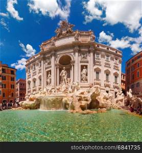 Trevi Fountain or Fontana di Trevi in Rome, Italy. Rome Trevi Fountain or Fontana di Trevi in the morning, Rome, Italy. Trevi is the largest Baroque, most famous and visited by tourists fountain of Rome.