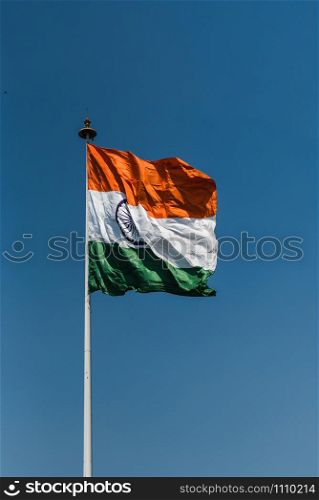 Tri-color Indian National Flag waving at New Delhi