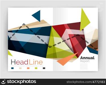 Triangles and lines, annual report flyer brochure template. illustration