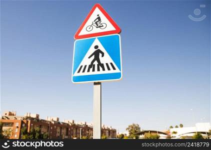 triangular bicycle warning sign square pedestrian crossing road sign city