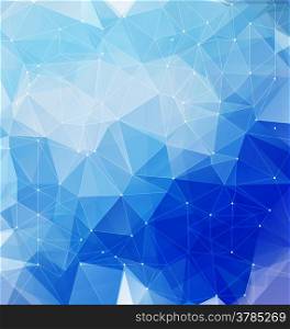 Triangular blue modern mosaic background. Geometric polygonal abstract art backdrop for mobile and web design.