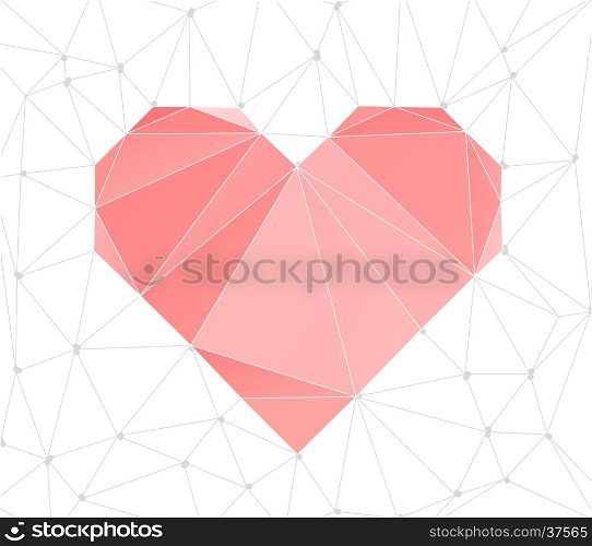 Triangular Heart Background. Trendy Heart Triangular Background. Lowpoly Polygonal illustration.