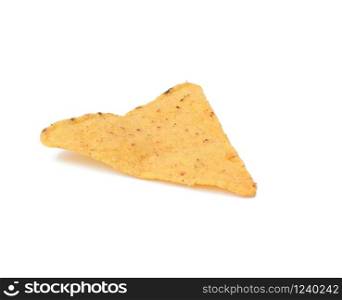 triangular nachos with spices on a white isolated background, appetizer