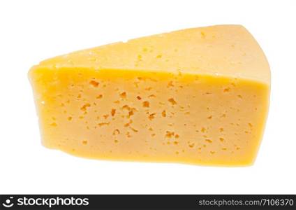 triangular piece of yellow cheese isolated on white background
