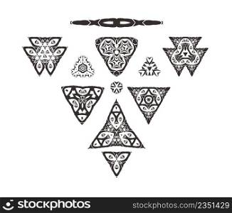 Tribal art isolated on white background. Geometric ornament set.. Triangular ornament set