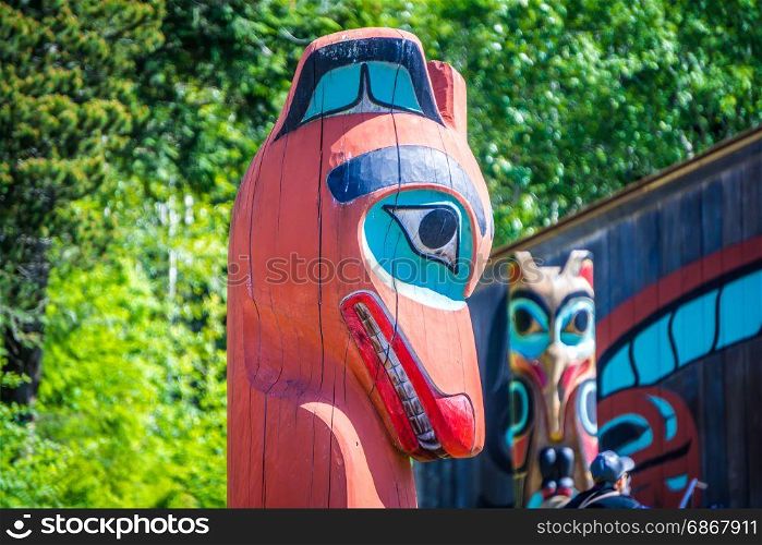 tribal totem pole in ketchikan alaska