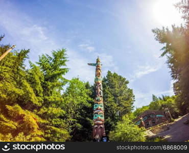 tribal totem pole in ketchikan alaska