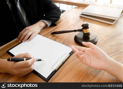 tribunal and justice concept, Consultation with insurance lawyer and customer