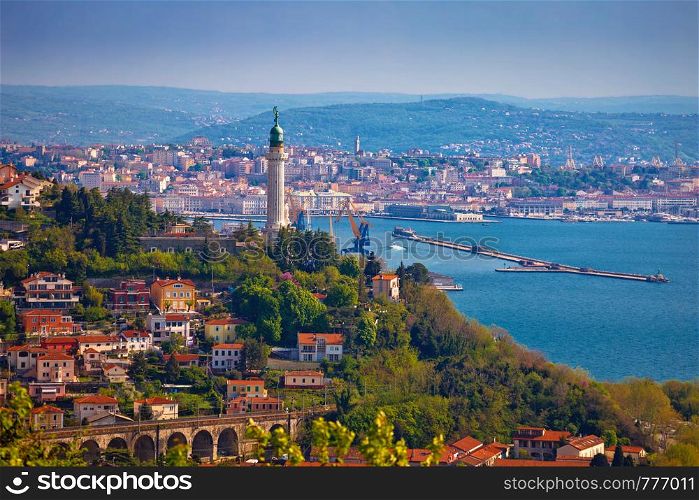 Trieste lighthouse and cityscape panoramic view, Friuli Venezia Giulia region of Italy