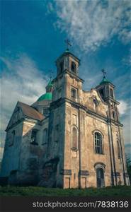 Trinity Baroque church in the village of Benicia, Belarus. Toning in vintage style
