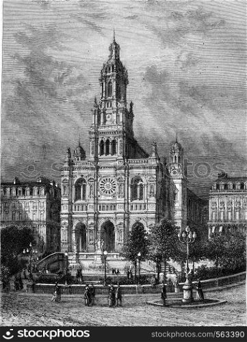 Trinity Church in Paris, vintage engraved illustration. Magasin Pittoresque 1869.