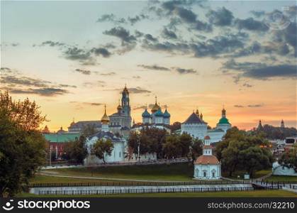 Trinity St. Sergy Monastery in dusk. Sergiev Posad, Russia