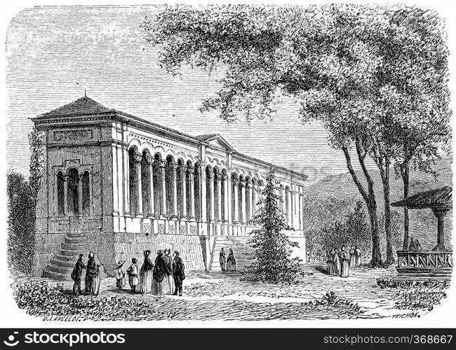 Trinkhalle, vintage engraved illustration. From Chemin des Ecoliers, 1861. 