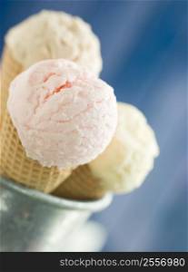Trio Of Ice Creams in Wafer Cones