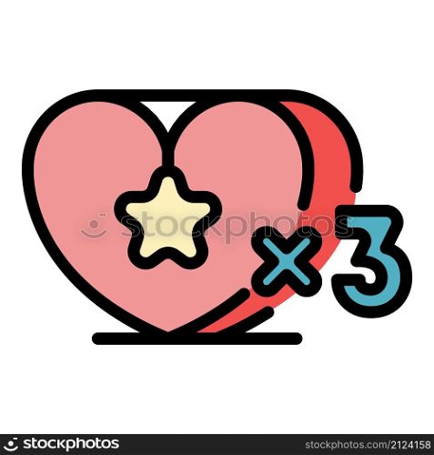 Triple heart loyalty icon. Outline triple heart loyalty vector icon color flat isolated. Triple heart loyalty icon color outline vector