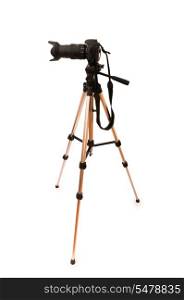 Tripod and camera isolated on the white background