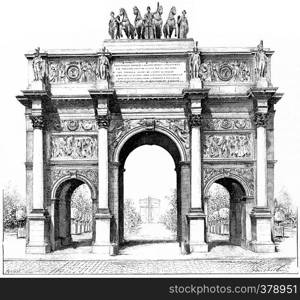 Triumphal arch of the Place du Carrousel, vintage engraved illustration. Paris - Auguste VITU ? 1890.