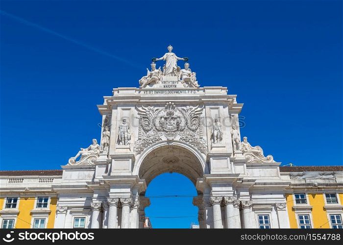 Triumphal augusta arch in Lisbon in a beautiful summer day