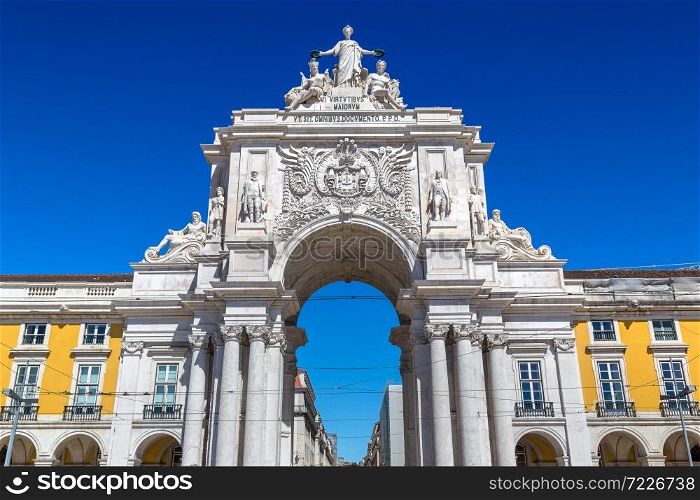 Triumphal augusta arch in Lisbon in a beautiful summer day