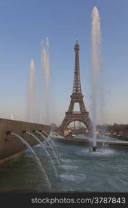 Trocadero gardens and Eiffel tower, Paris, Ile-de-france, France