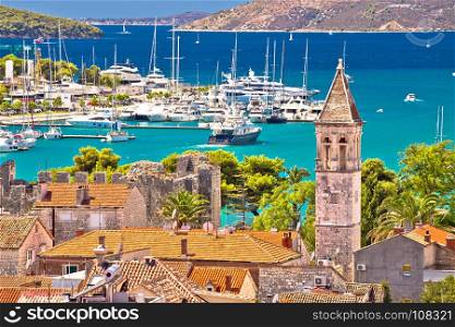 Trogir landmarks and turquoise sea view, UNESCO town in Dalmatia, Croatia