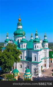 Troitskyi monastery from the height of the bird&rsquo;s flight in Chernihiv. Beautiful Troitskyi monastery from the height of the bird&rsquo;s flight in Chernihiv