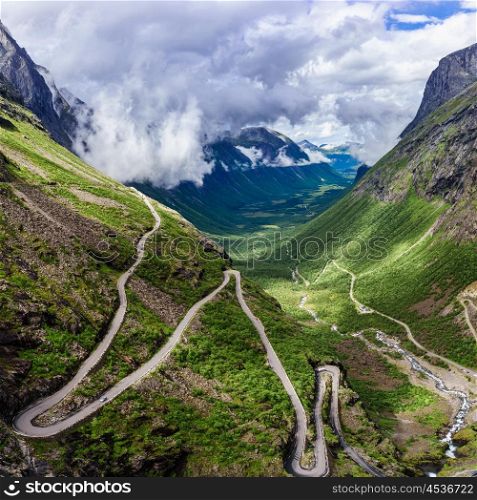 Troll's Path Trollstigen or Trollstigveien winding mountain road in Norway.
