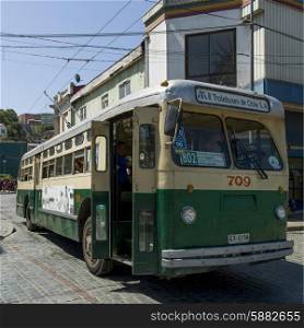 Trolley bus on the street, Valparaiso, Chile