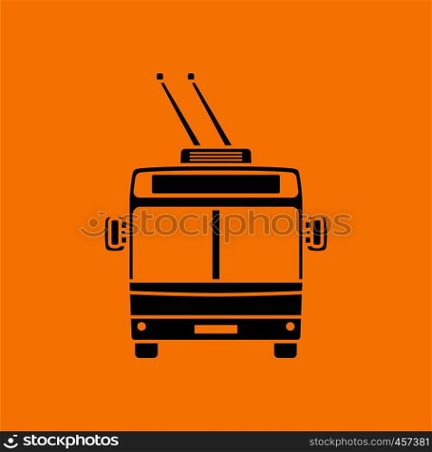 Trolleybus icon front view. Black on Orange background. Vector illustration.