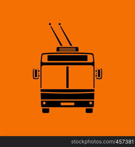 Trolleybus icon front view. Black on Orange background. Vector illustration.