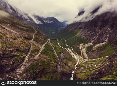 Trollstigen, Troll&#39;s Footpath, serpentine mountain road in Norway