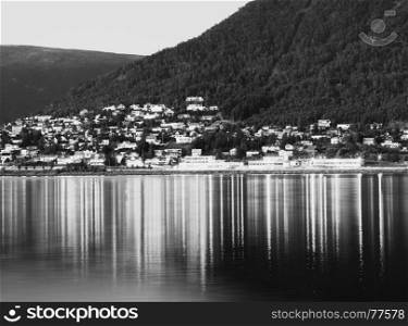 Tromso community with lights reflections background hd. Tromso community with lights reflections background