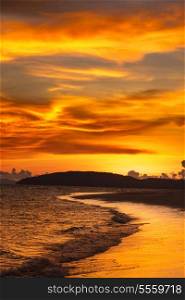 Tropcal beach sunset. Andaman sea, Krabi, Thailand