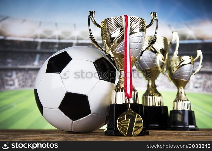 Trophy and championship concept. Achievement trophy, winning sport background