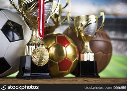 Trophy cup and sport ball background