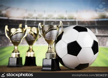 Trophy Winning, sport ball background. Balls in sport, Trophy and championship concept