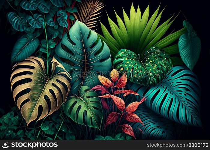 Tropical background from tropical flowers, leaves
