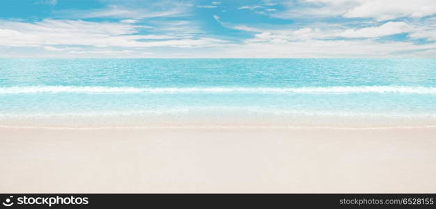 Tropical beach and ocean. Tropical beach and ocean. Panoramic shot outdoor scene. Tropical beach and ocean