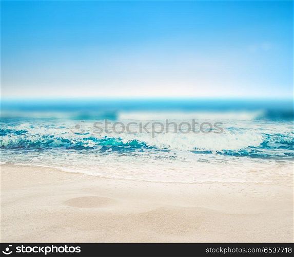 Tropical beach defocused background. Tropical beach defocused background. Summer paradise seascape. Tropical beach defocused background