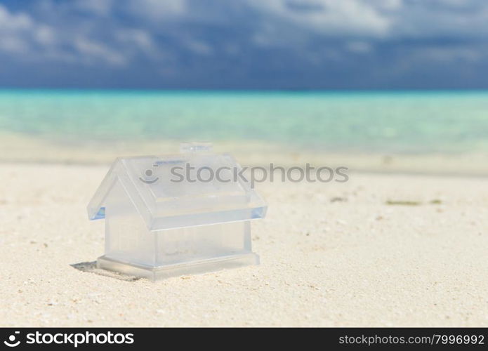 tropical beach in Maldives with few palm trees and blue lagoon