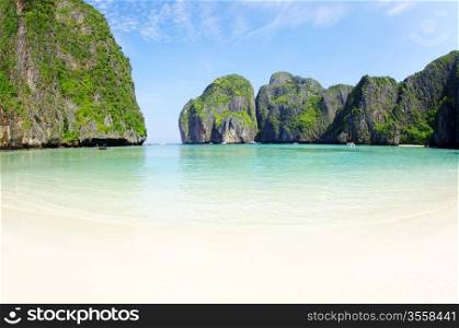 Tropical beach, longtail boats, Andaman Sea, Thailand